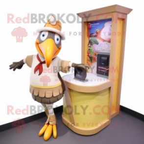 Tan Toucan mascot costume character dressed with a A-Line Skirt and Keychains