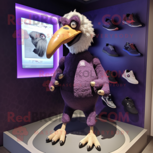 Purple Vulture mascot costume character dressed with a Sweater and Shoe clips