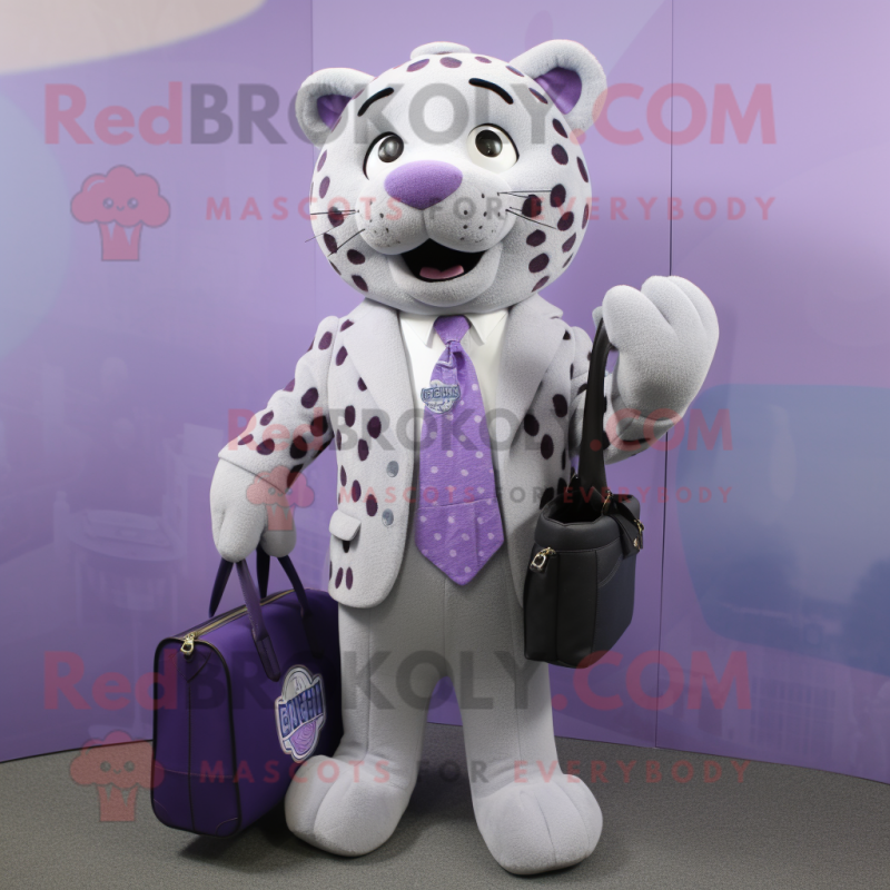 Lavender Jaguar mascot costume character dressed with a Suit and Handbags