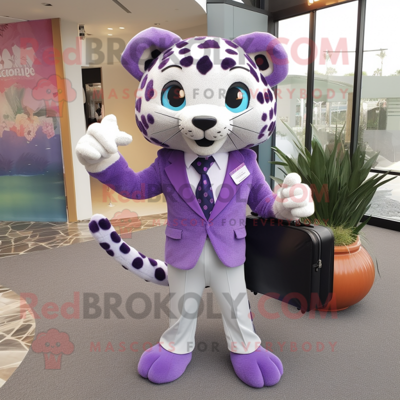 Lavender Jaguar mascot costume character dressed with a Suit and Handbags