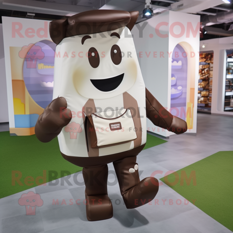 Cream Chocolate Bars mascot costume character dressed with a Trousers and Backpacks