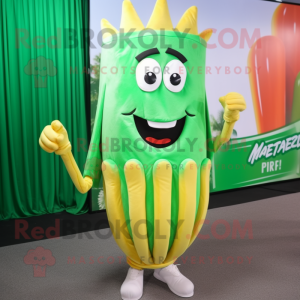 Green French Fries mascot costume character dressed with a Tank Top and Headbands