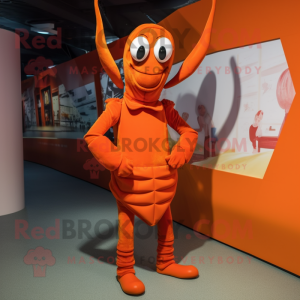 Orange Lobster Bisque mascot costume character dressed with a Mini Skirt and Belts