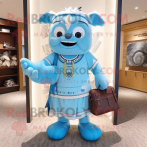 Sky Blue Chief mascot costume character dressed with a Shorts and Handbags