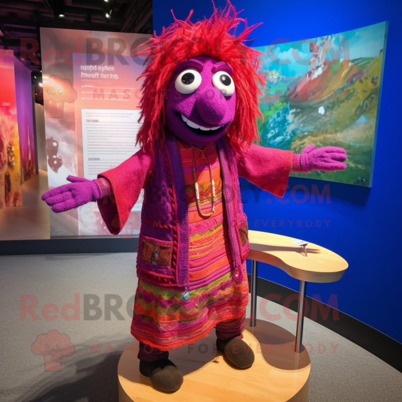 Magenta Tikka Masala mascot costume character dressed with a Cardigan and Hairpins