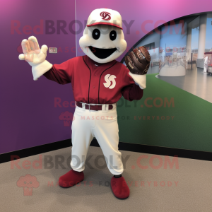 Magenta Baseball Glove mascot costume character dressed with a Long Sleeve Tee and Earrings