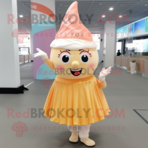 Peach Ice Cream Cone mascot costume character dressed with a Maxi Skirt and Headbands