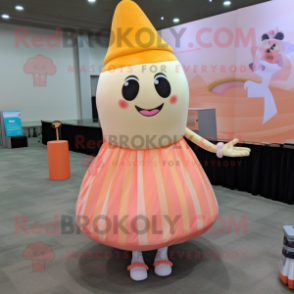 Peach Ice Cream Cone mascot costume character dressed with a Maxi Skirt and Headbands