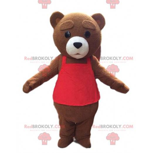 Brown bear mascot in white and blue sportswear - Sizes L (175-180CM)