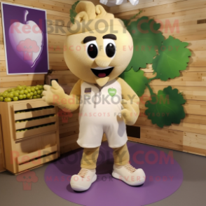 Beige Grape mascot costume character dressed with a Graphic Tee and Shoe laces