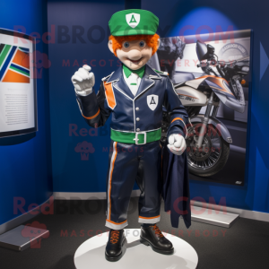 Navy Irish Flag mascot costume character dressed with a Moto Jacket and Cufflinks