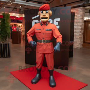 Red Gi Joe mascot costume character dressed with a Oxford Shirt and Bow ties