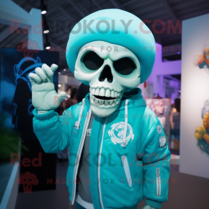 Cyan Skull maskot kostume...