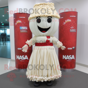 nan Pop Corn mascot costume character dressed with a Maxi Skirt and Wraps