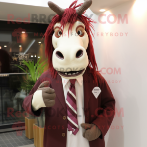 Maroon Quagga mascot costume character dressed with a Jacket and Tie pins