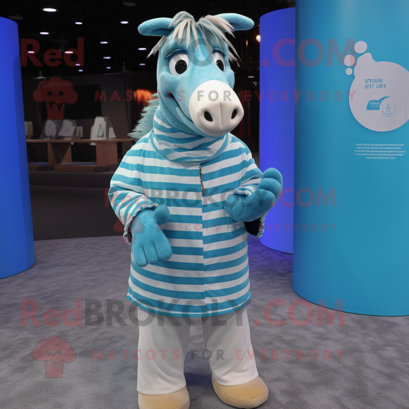 Cyan Quagga Mascot Costume Character Dressed With A Raincoat And Coin Purses Mascot Costumes 0476