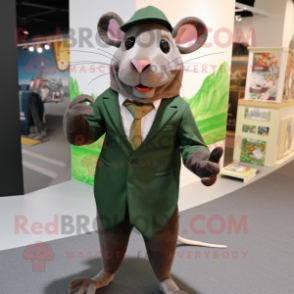 Olive Rat mascot costume character dressed with a Suit Jacket and Shawl pins