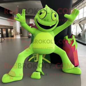 Lime Green Contortionist mascot costume character dressed with a Jeggings and Handbags