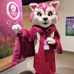Magenta Bobcat mascot costume character dressed with a Shift Dress and Shawl pins