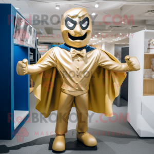 Gold Superhero mascot costume character dressed with a Oxford Shirt and Bow ties