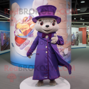 Purple Weasel mascot costume character dressed with a Dress and Berets