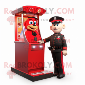 Red Police Officer mascot costume character dressed with a Tuxedo and Anklets