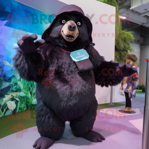 Black Sloth Bear mascot costume character dressed with a A-Line Dress and Caps