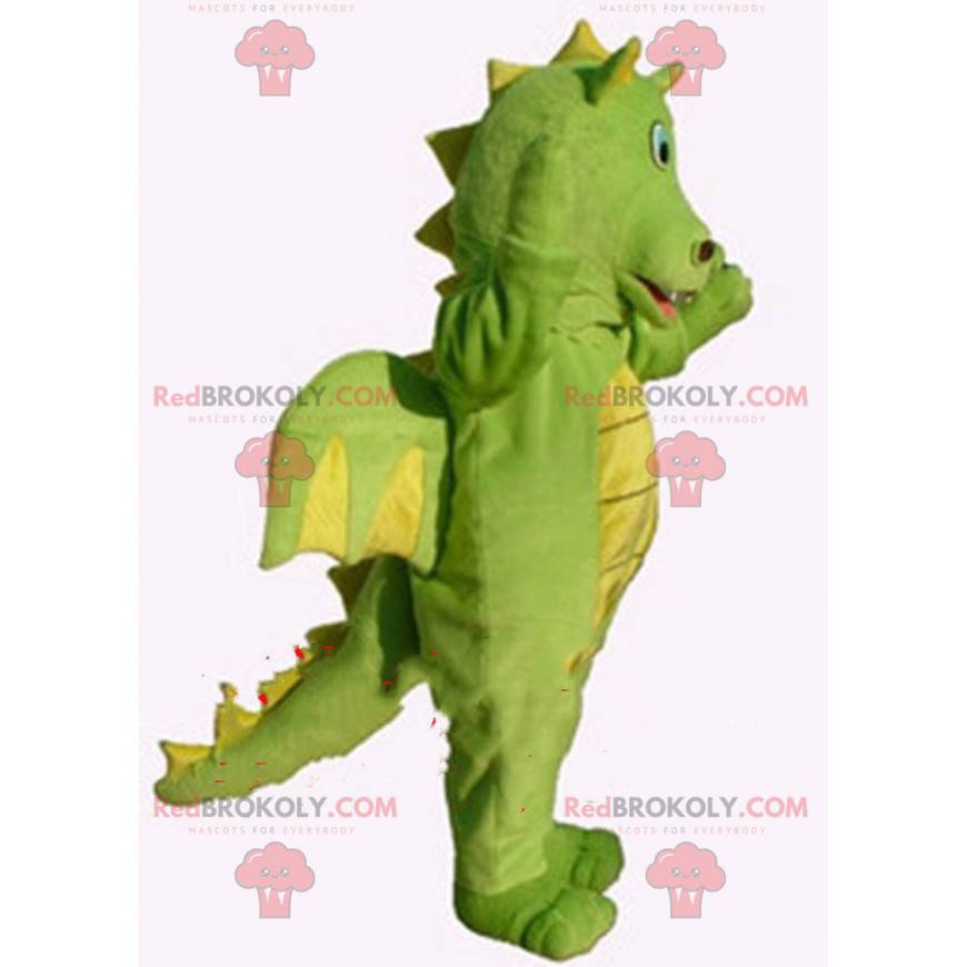 Mascote de dinossauro roxo e verde. Fantasia de Cortar L (175-180CM)