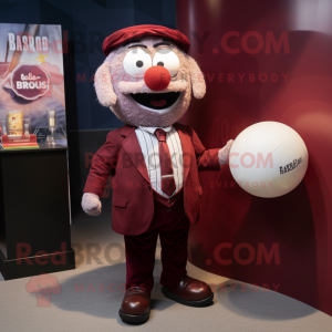 Maroon Meatballs mascot costume character dressed with a Oxford Shirt and Pocket squares