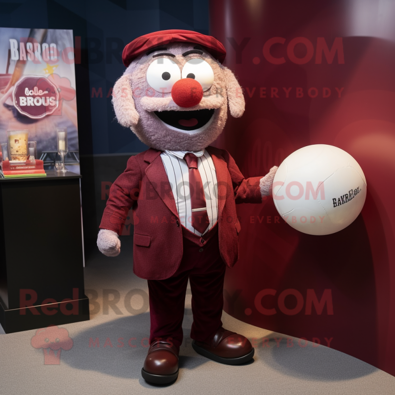 Maroon Meatballs mascot costume character dressed with a Oxford Shirt and Pocket squares