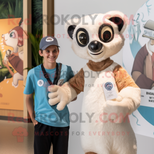 Cream Lemur mascot costume character dressed with a Henley Tee and Watches
