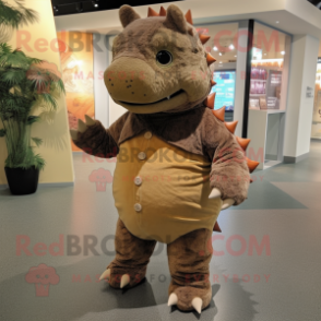 Brown Ankylosaurus mascot costume character dressed with a Corduroy Pants and Cummerbunds