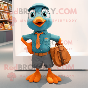 Teal Orange mascot costume character dressed with a Oxford Shirt and Handbags