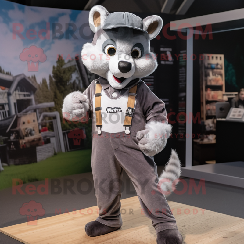 Silver Marten mascot costume character dressed with a Overalls and Headbands