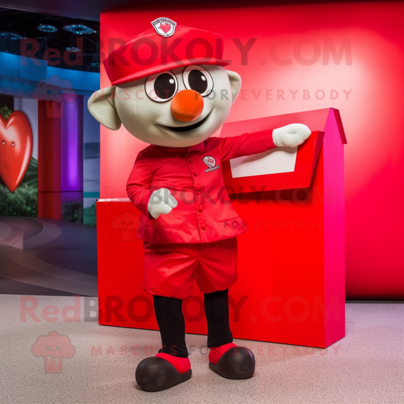 Red Love Letter mascot costume character dressed with a Bermuda Shorts and Berets