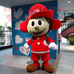 Red Love Letter mascot costume character dressed with a Bermuda Shorts and Berets