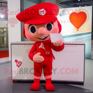 Red Love Letter mascot costume character dressed with a Bermuda Shorts and Berets