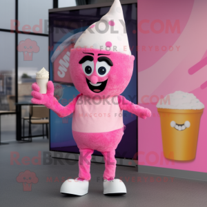 Pink Ice Cream mascot costume character dressed with a Leggings and Headbands