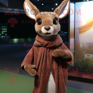 Brown Roe Deer mascot costume character dressed with a Jacket and Shawls