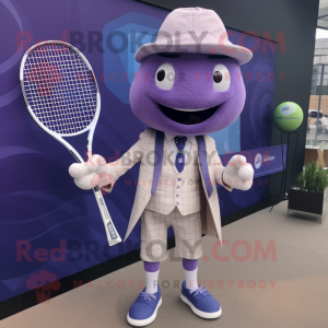 Lavender Tennis Racket mascot costume character dressed with a Suit and Pocket squares