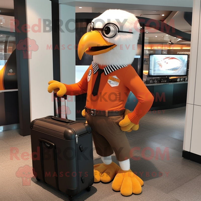 Orange Bald Eagle mascot costume character dressed with a Shorts and Briefcases