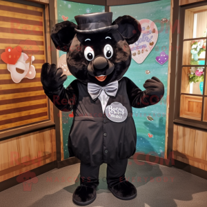 Black Candy Box mascot costume character dressed with a Henley Shirt and Bow ties