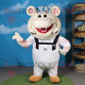 White Pulled Pork Sandwich mascot costume character dressed with a Mom Jeans and Tie pins