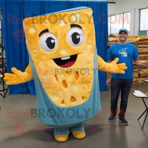 Cyan Grilled Cheese Sandwich mascot costume character dressed with a Bootcut Jeans and Ties