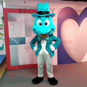 Teal Heart mascot costume character dressed with a Poplin Shirt and Bow ties