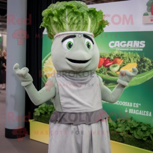 Gray Caesar Salad mascot costume character dressed with a Mini Dress and Beanies