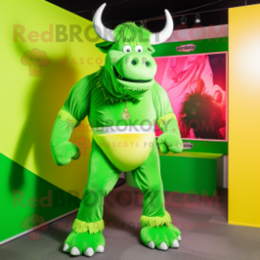 Lime Green Bison mascot costume character dressed with a Bikini and Earrings