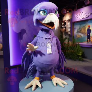 Lavender Archeopteryx mascot costume character dressed with a Sweatshirt and Necklaces