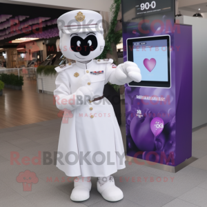 Purple Heart mascot costume character dressed with a Wedding Dress and Digital watches
