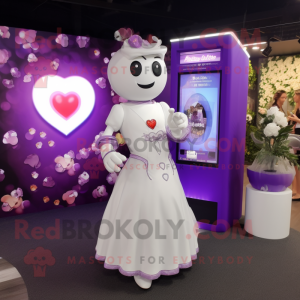 Purple Heart mascot costume character dressed with a Wedding Dress and Digital watches